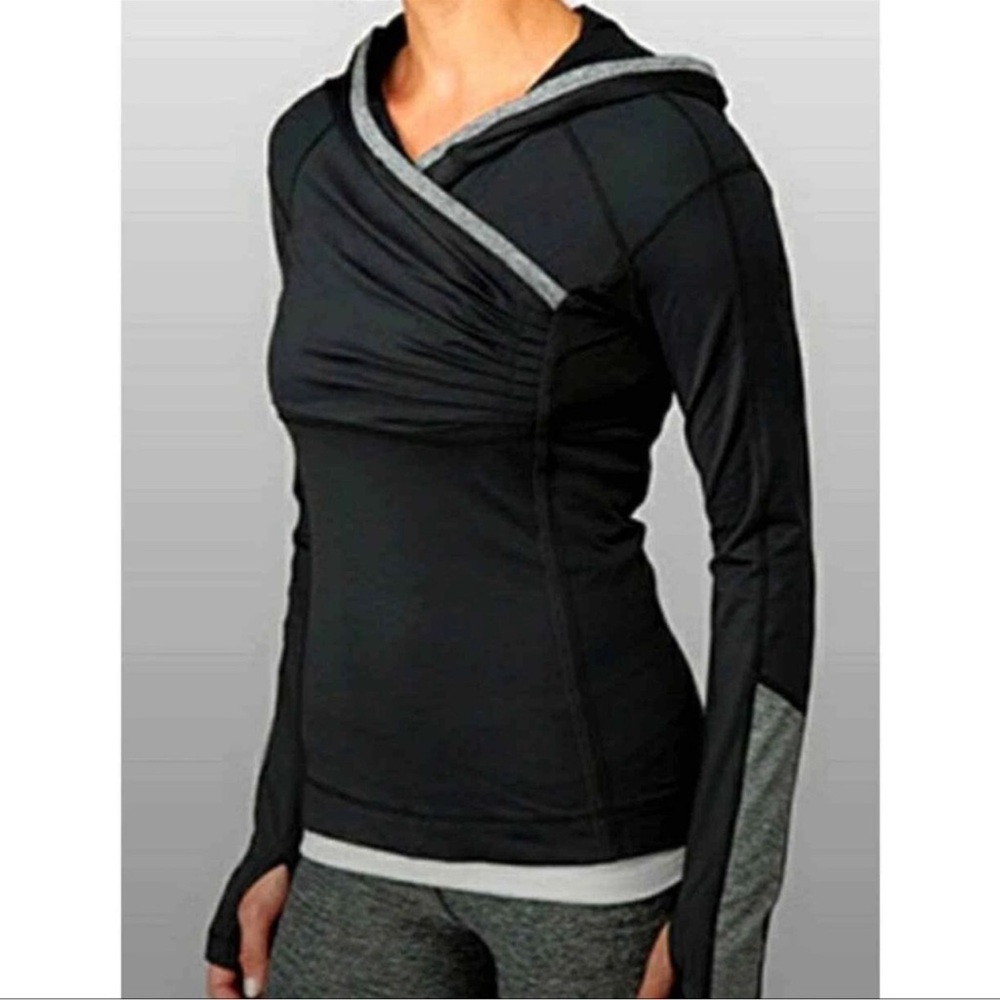 Lululemon Run For Your Life Hoodie Black Gray Pullover Thumbhole 4/XS